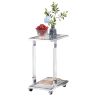 Chrome Glass Top C Shape Square, Acrylic Table, Metal Base