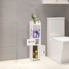 White Bathroom Free Standing 4-Tier Shelf with 2 Carved Doors