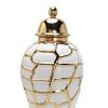 Regal White and Gold Ceramic Decorative Ginger Jar, 7" x 16"