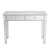 Mirrored Smooth Matte Silver 2-Drawer w/ Faux Crystal Knobs