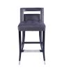 Suede Gray Velvet Barstool with Nailheads, 2 pc, 30" Seat height