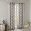 Grey Fretwork Print Grommet Top Window Curtain Panel 50"x84"