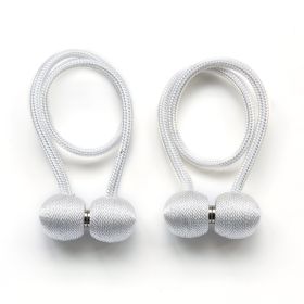 Magnetic Rope Ball Curtain Holder Tiebacks Rods, 2 pcs. (Color: White)