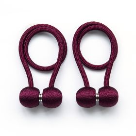 Magnetic Rope Ball Curtain Holder Tiebacks Rods, 2 pcs. (Color: claret)