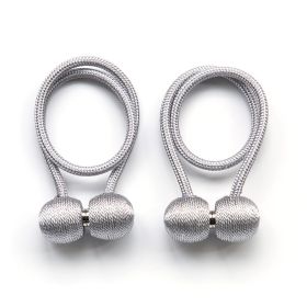 Magnetic Rope Ball Curtain Holder Tiebacks Rods, 2 pcs. (Color: Grey)