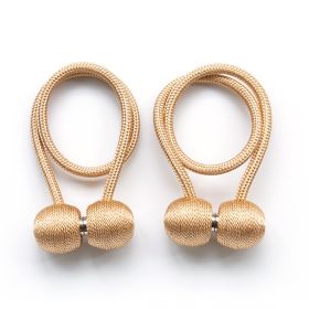 Magnetic Rope Ball Curtain Holder Tiebacks Rods, 2 pcs. (Color: Camel)