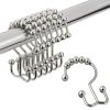 Double Rolling Shower Curtain Hooks Stainless Steel,12Pc