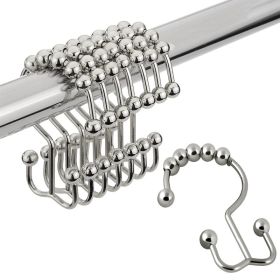 Double Rolling Shower Curtain Hooks Stainless Steel,12Pc (Color: Nickel)