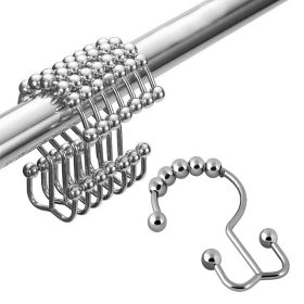 Double Rolling Shower Curtain Hooks Stainless Steel,12Pc (Color: Chrome)