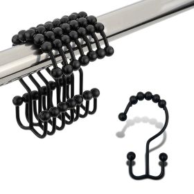 Double Rolling Shower Curtain Hooks Stainless Steel,12Pc (Color: black)