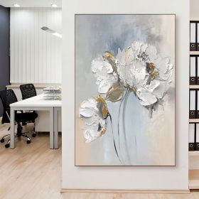 Fancy Large White Flower Abstract Painting On Canvas, Wall Art (Style: 01, size: 60X90cm)