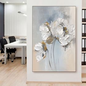 Fancy Large White Flower Abstract Painting On Canvas, Wall Art (Style: 01, size: 100X150cm)