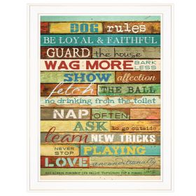 White Framed "Dog Rules" By Marla Rae (Option: Color)