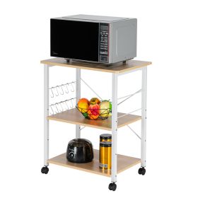 Baker's Rack 3-Tier Kitchen Utility Microwave Oven Stand (Color: Light Beige / White)