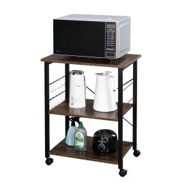 Baker's Rack 3-Tier Kitchen Utility Microwave Oven Stand (Color: Vintage / Black)