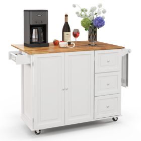 Kitchen Island Trolley Cart, Drop-Leaf Tabletop, Storage Cabinet (Color: White)