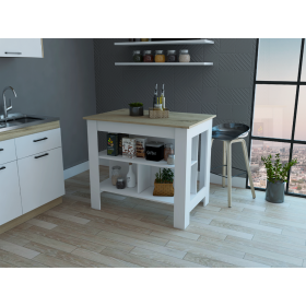 Brooklyn Antibacterial Surface Kitchen Island; 3 Shelves (Color: White / Light Oak)