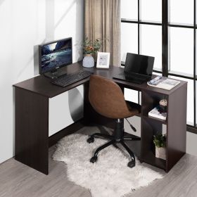 L-Shape Corner Computer Desk with 2 Shelves,39.4"w x 47.2"d (Color: Dark brown)