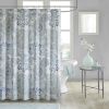 Printed Cotton Shower Curtain In Blue and Neutral Hues 72 x 72