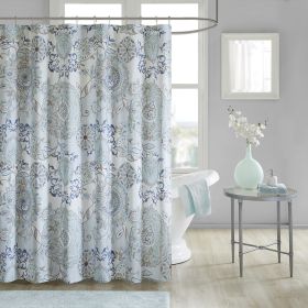 Printed Cotton Shower Curtain In Blue and Neutral Hues 72 x 72 (Color: as Pic)