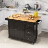 Kitchen Island Trolley Cart, Drop-Leaf Tabletop, Storage Cabinet