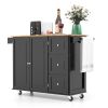 Kitchen Island Trolley Cart, Drop-Leaf Tabletop, Storage Cabinet